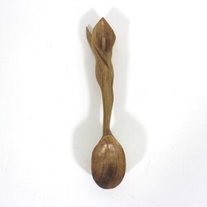 Hand Carved Wood Spoon Folk Art Treen Welsh Love Spoon Calla Lily